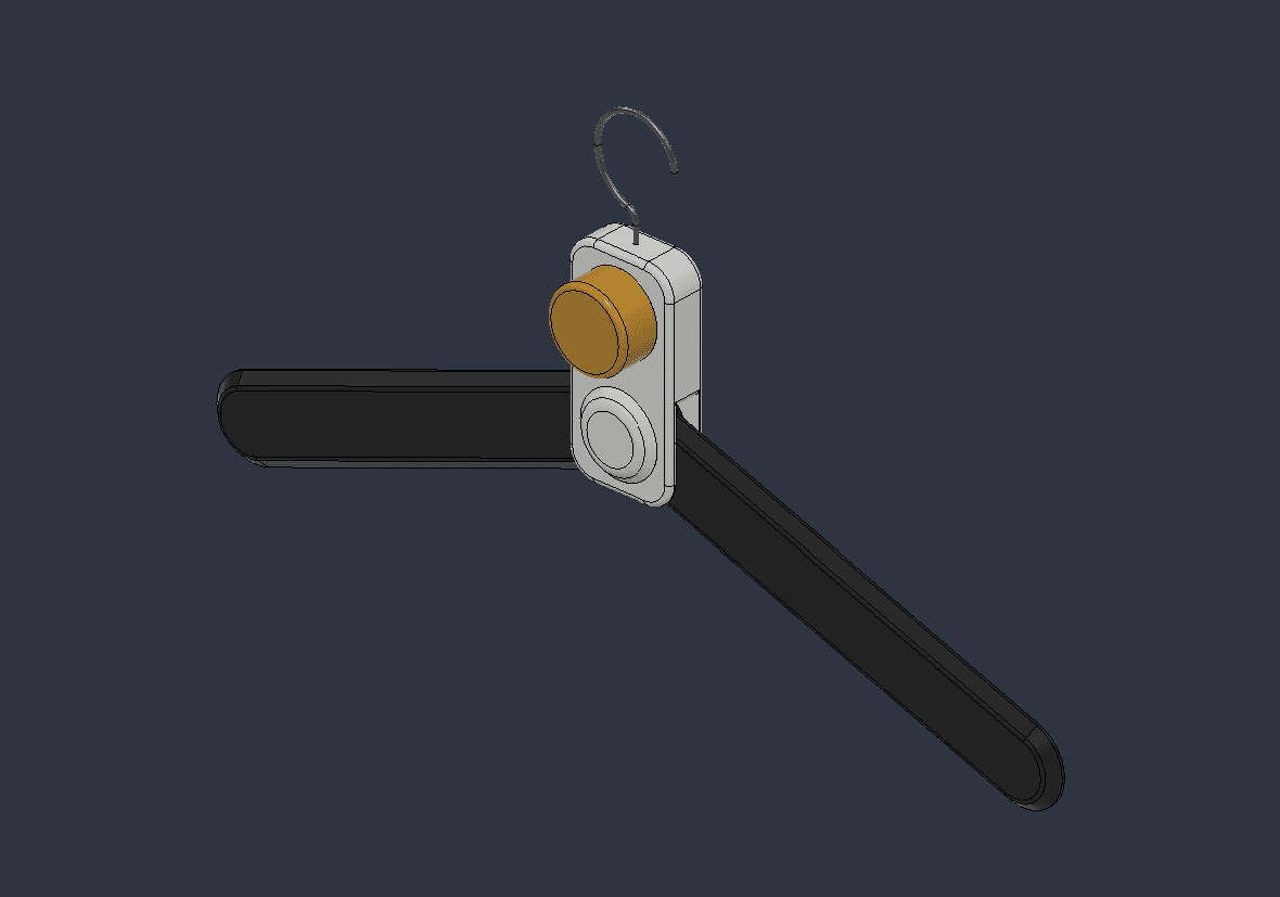 Innovative Hanger CAD render with both arms extended out to full width, button unpressed