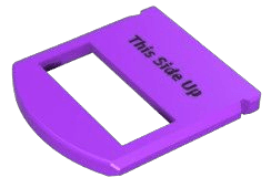 SimPill purple height selector component โ 'This Side Up' labeled, transparent background