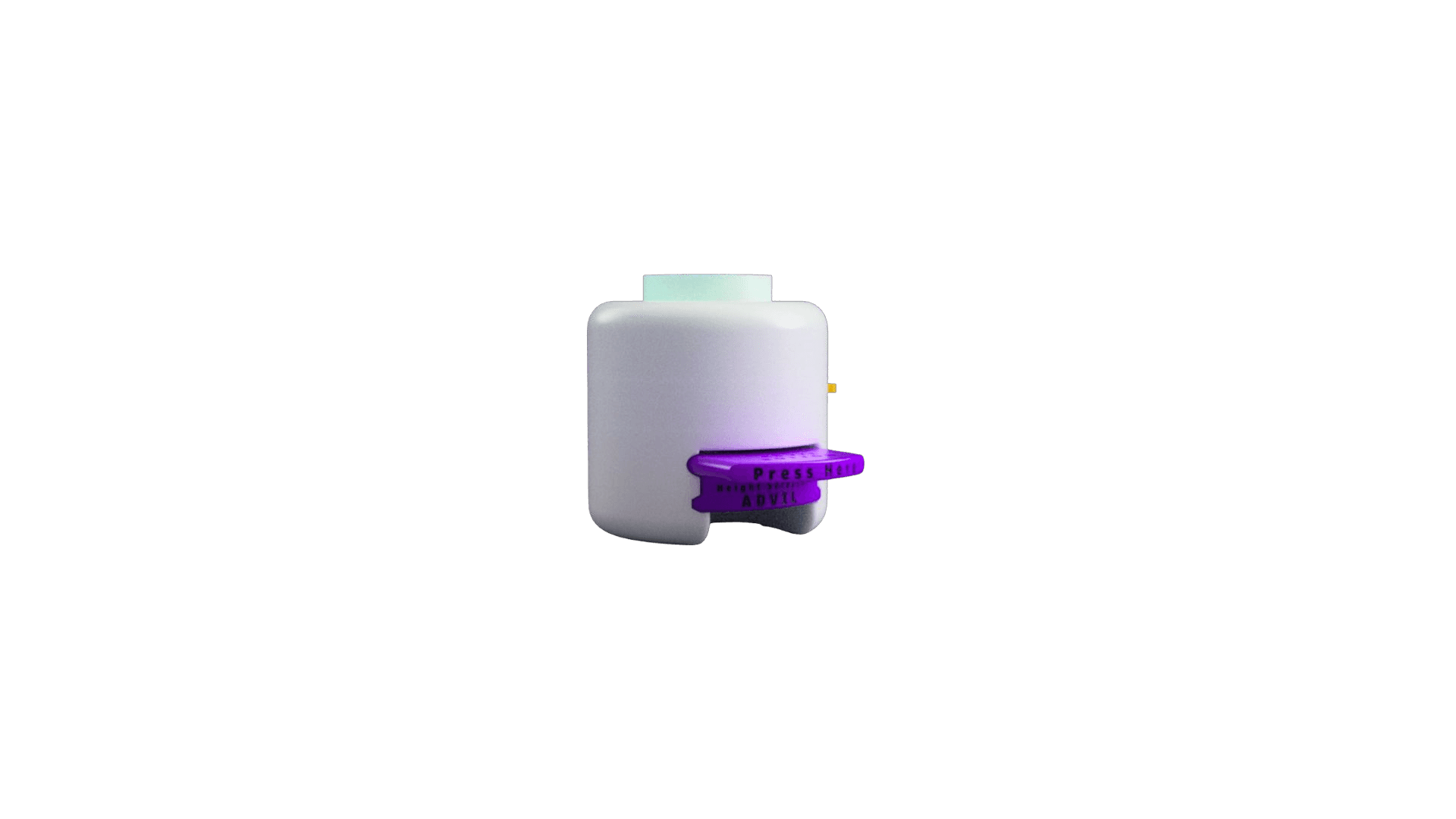 SimPill device render with purple height selector, transparent background